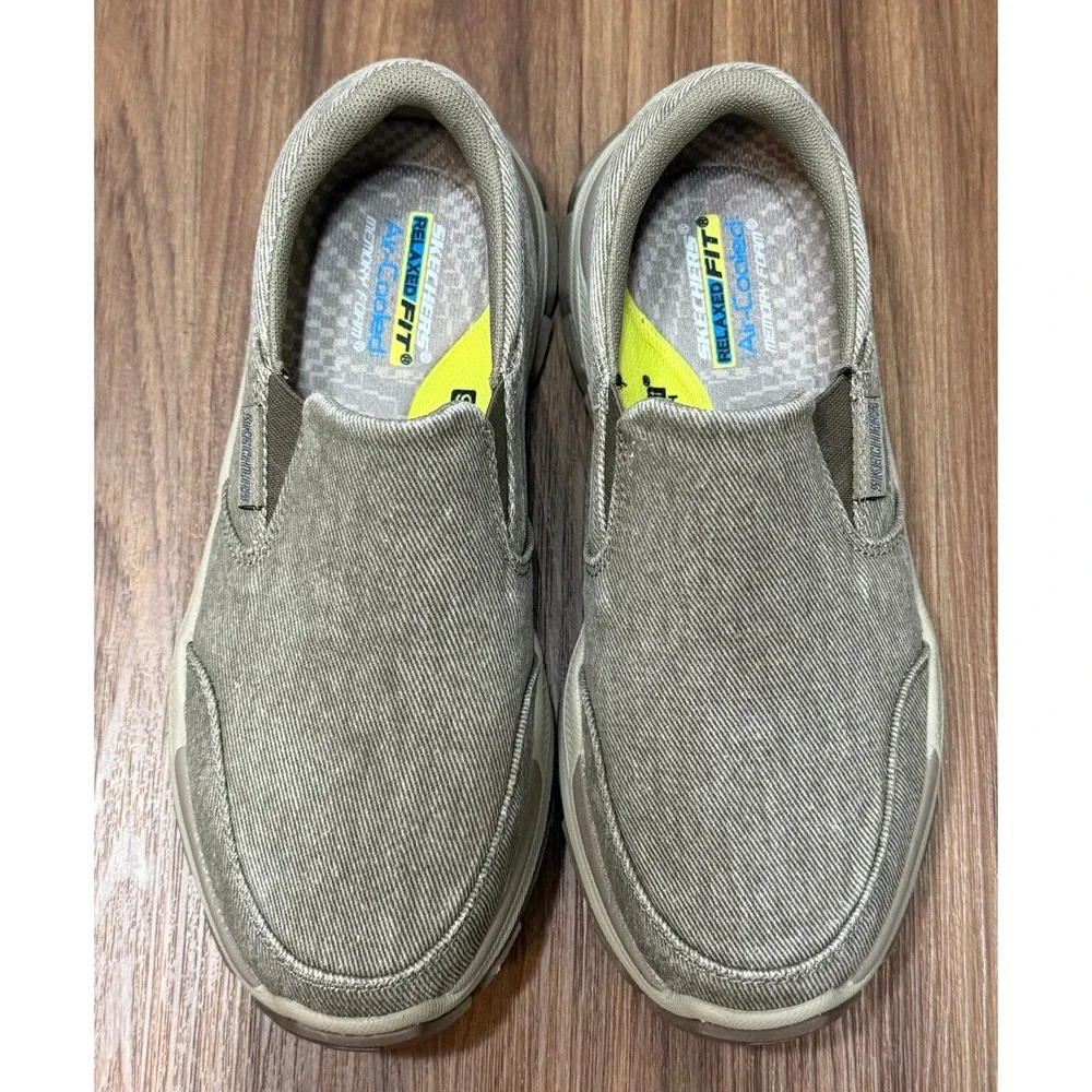 Skechers Relaxed Fit Respected Fallston Taupe Slip On Shoes (204387) Mens Sz 8